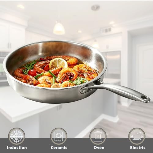 Stainless Steel Pots and Pans Set, 8 Piece Kitchen Induction Cookware Sets with Glass Lids, Works with Induction, Electric and Gas Cooktops, Non Toxic, Oven & Dishwasher Safe