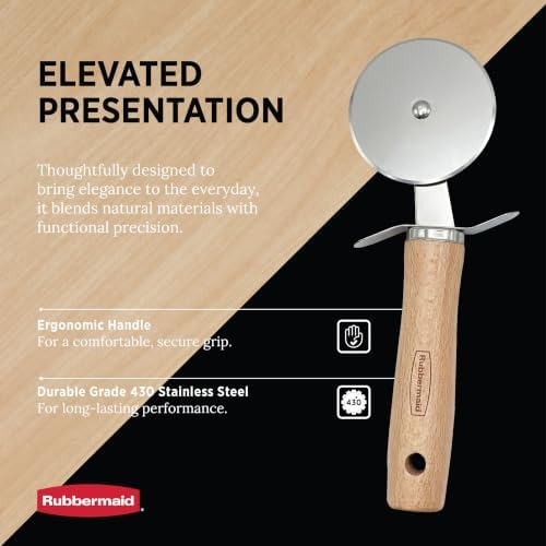 Rubbermaid Beechwood Pizza Cutter Wheel, Heavy Duty Sharp Pizza Slicer