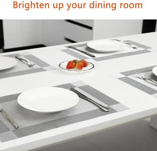 Silver Grey Vinyl Placemats Set of 6, Heat Resistant Table Placemats