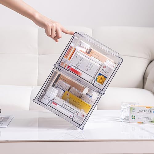 2 Pack Stackable Organizer Drawers, Clear Desk Storage Box,Transparent