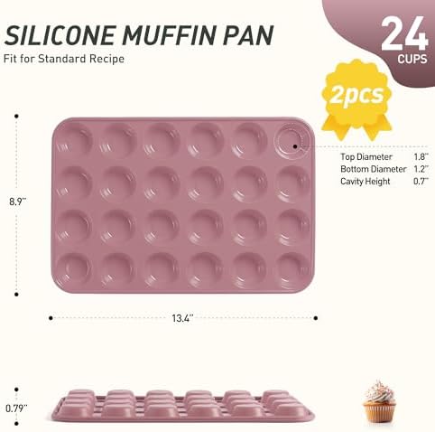 Socisen 2 Pack 24 Cups Mini Muffin Pan with Metal Reinforced Frame