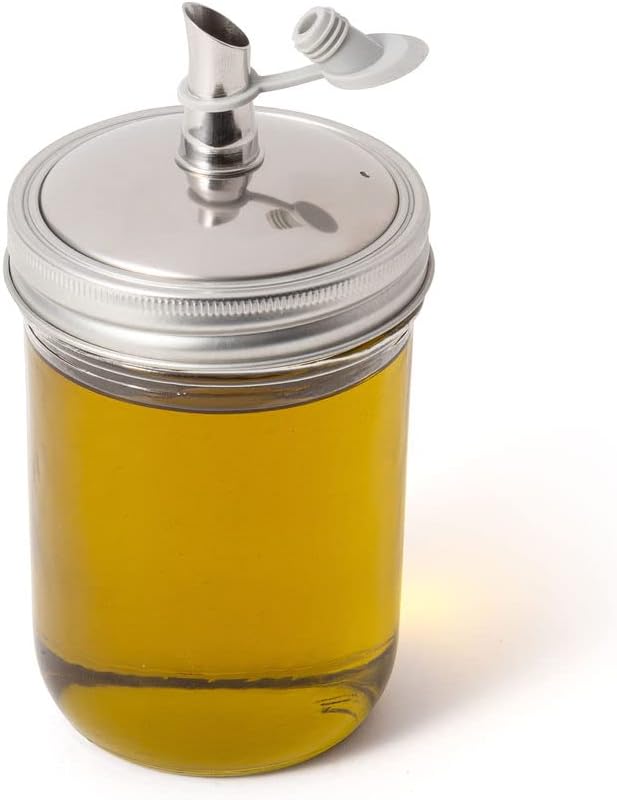 Jarware Stainless Steel Oil Cruet Lid, Wide Mouth Mason Jar Pour Spout Lid - Image 2
