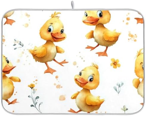 OTVEE Watercolor Duckling Art Dish Drying Mat for Kitchen Counter