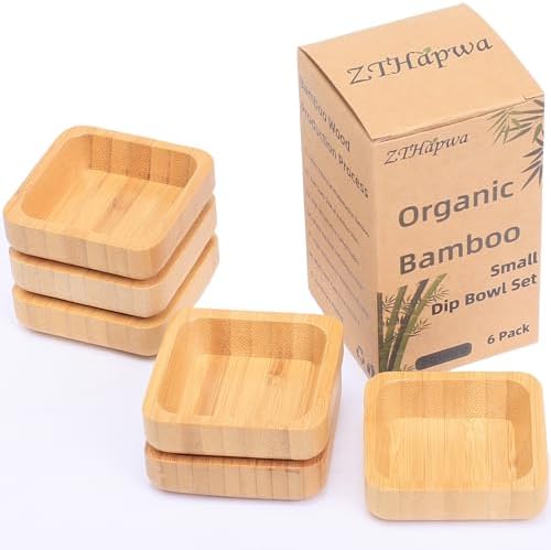 Snack Bowl Set, Small Bamboo Sauce Dish Dipping Bowls for Appetizers