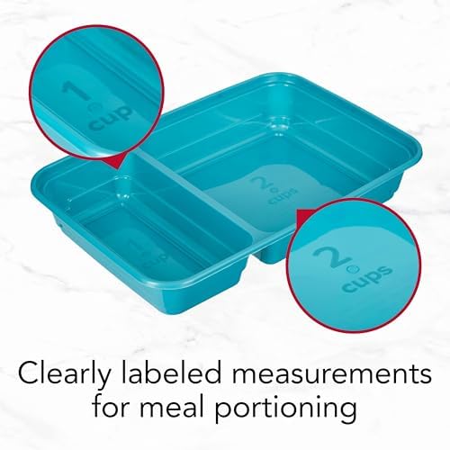 GoodCook Meal Prep Rectangle Two Compartment 20-Piece, Teal, Made
