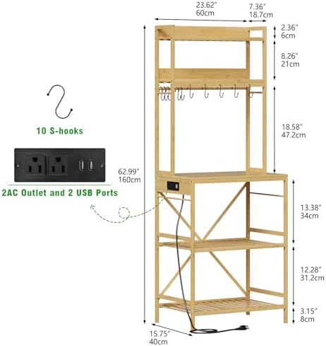Trironsun Bamboo 5-Tier Bakers Rack, Microwave Stand (Nature)