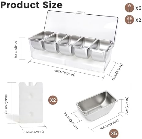Chilled Condiment Caddy with 5 Stainless Steel Compartments