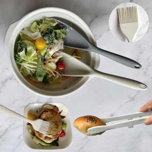 Silicone Spatula Tongs and Basting Brush Set, 3-Piece, White