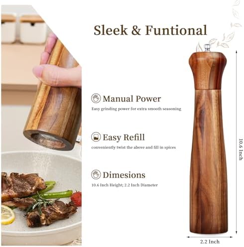 XWXO 10-Inch Acacia Wood Salt and Pepper Grinder