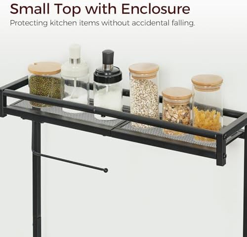 MAHANCRIS Bakers Rack with Power Outlet, Rustic Brown and Black