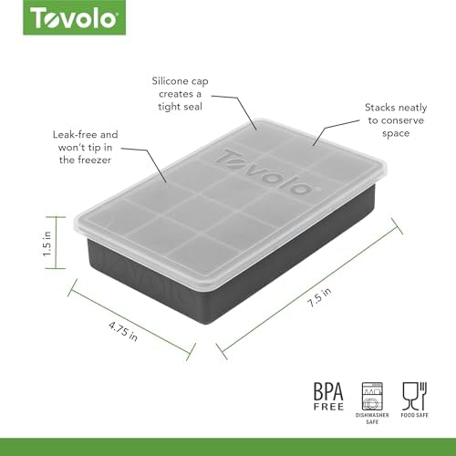Tovolo Silicone Ice Cube Tray with Lid for Freezer Charcoal Gray