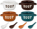 ZENVY Soup Bowl Set of 4 | Ceramic Soup Bowls and Spoons | 22 Ounce