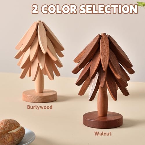 Natural Foldable Black Walnut Wooden Trivet Set - 4 Trivets + 1 Stand