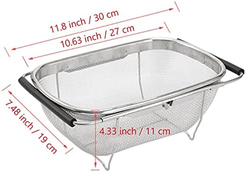 AJIODA Over The Sink Colander, 4 Quarts Stainless Steel Oval Colander