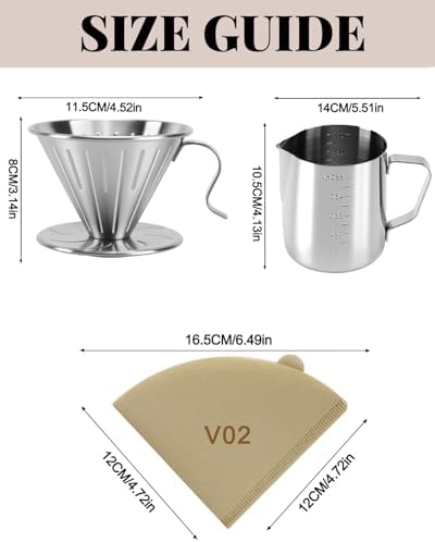 304 Stainless Steel Pour Over Coffee Dripper 600ml Cup/V02 Paper
