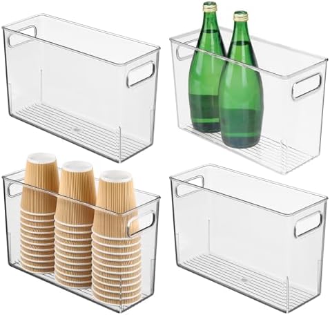iDesign Tall Plastic Storage Bin with Handles, Set of 4, Clear