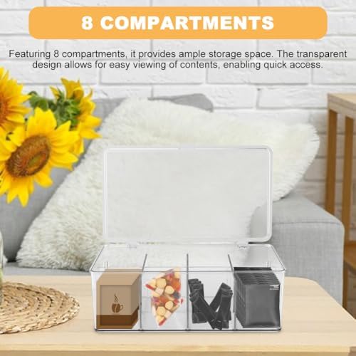 Clear Tea Bag Organizer with Lid, Stackable Storage Bin with Dividers