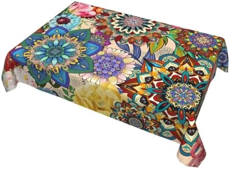 Rectangle 54x72 Boho Floral Table Cloth Colorful Flowers Tablecloth