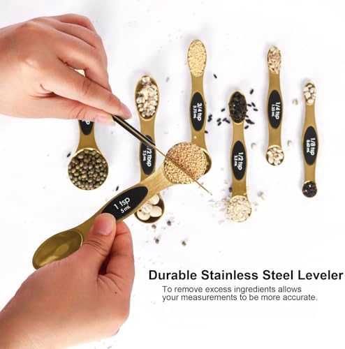 Magnetic Measuring Spoons Set Stainless Steel with Leveler, Stackable