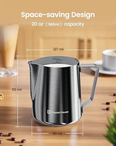 Maestri House Milk Frothing Pitcher, 20oz Espresso Steaming Pitcher