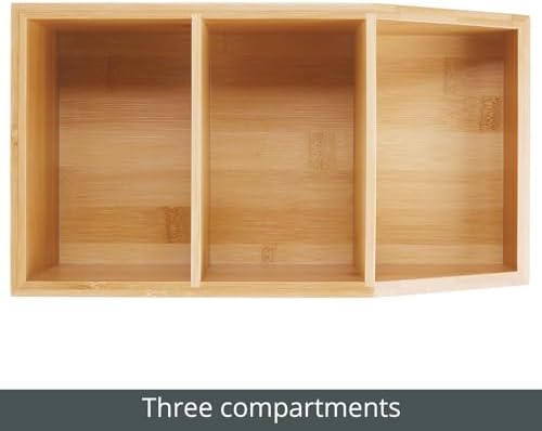 mDesign Bamboo Wood Food Storage Bin with Divided 3 Compartments and