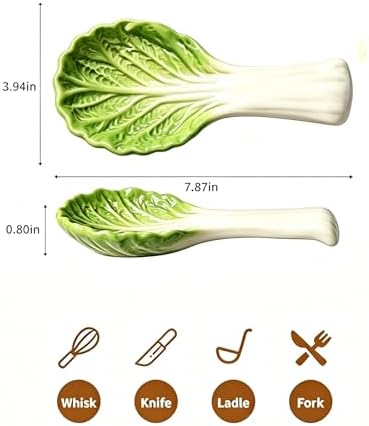 2 Pack Ceramic Spoon Rest, Cute Chinese Cabbage (Bok Choy) Shaped