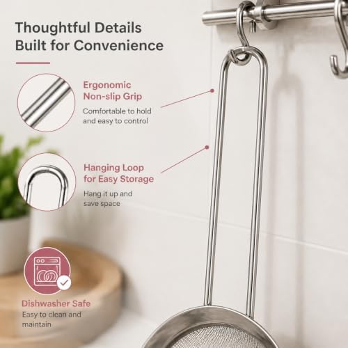 E-far Fine Mesh Strainer Set of 2, 3.3 Inches Stainless Steel Tea