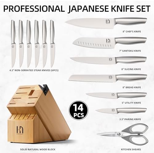 KnifeSaga 14 Pcs Japanese Steel Knife Set with Block