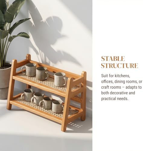 2-Tier Coffee Station Organizer, Bamboo Coffee Cup Holder for Counter