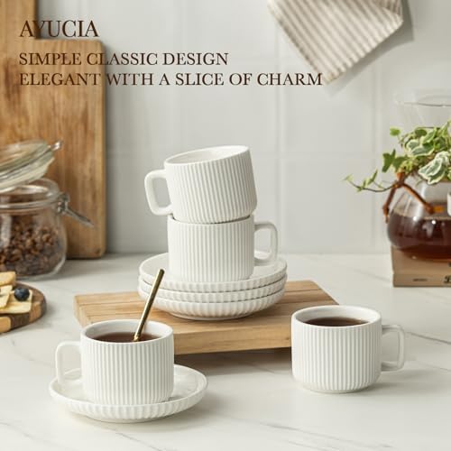 5 Ounce Espresso Cups Set of 4, Small Coffee Cups with Saucers and