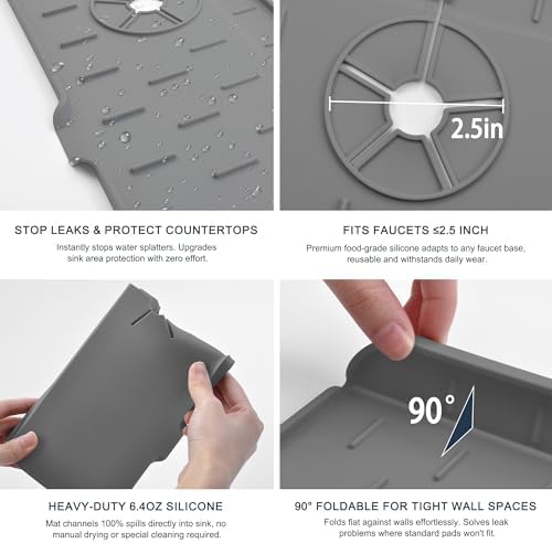 Gosmol Kitchen Sink Splash Guard Silicone Faucet Mat for Kitchen Sink