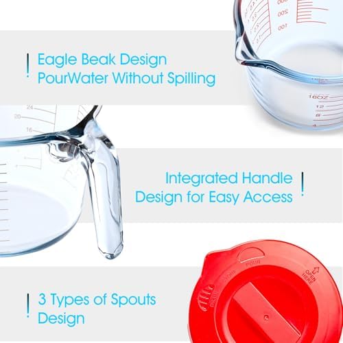 NUTRIUPS 2-Cup High Borosilicate Glass Measuring Cup with Lid for
