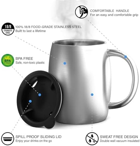 CHILLOUT LIFE Stainless Steel Insulated Coffee Mugs Set of 2 (14oz)