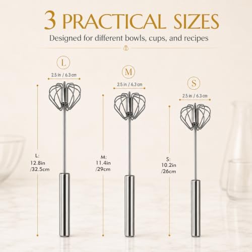 Kerros 3 Pack Semi Automatic Whisk Set, Stainless Steel Egg Beaters