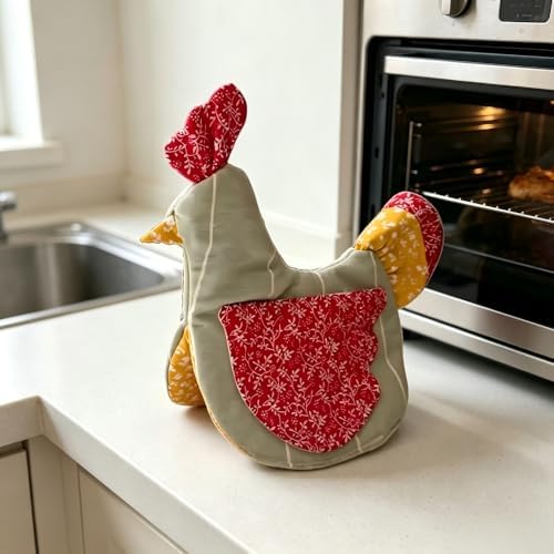 Handmade Hen Shaped Oven Mitt and Pot Holder Set