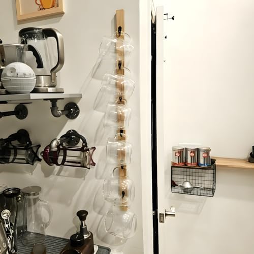 2PCS Wooden Wall Mounted Cup Holder,Coffee Cups Organized Ideal for