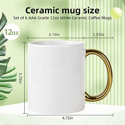 BYCNZB 12 oz Set of 6 White Mugs Sublimation Blank Mugs DIY Coated