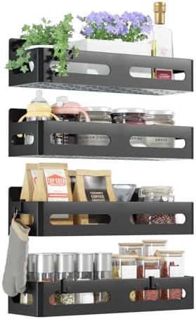 Sevenblue 4-Pack Magnetic Spice Rack for Refrigerator, Black