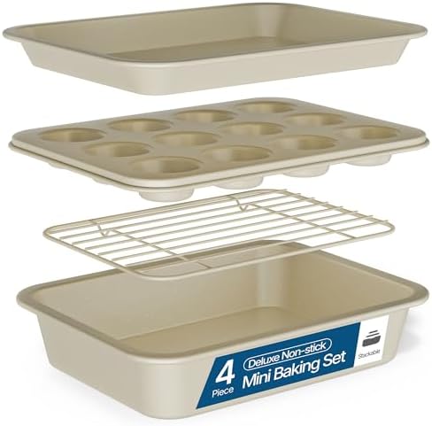 Bakken 4-Piece Bakeware Sets, Nonstick Carbon Steel Baking Sheet, Stackable Space-Saving Bakeware, Dishwasher Safe, Stain-resistant, PFOA, PFOS, & PTFE Free, Oven Safe Up To 450°F, White Marble