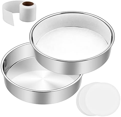 8 Inch Cake Pan Set of 2, E-Far Stainless Steel Round Layer Cake