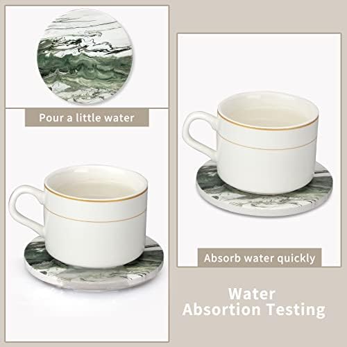 6 Pcs Green Ceramic Coasters with Holder Drink Modern Absorbent