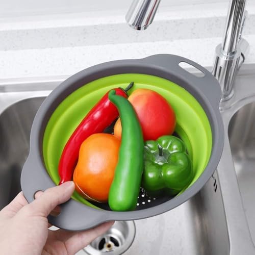Collapsible Colander Set of 3 Round Silicone Kitchen Strainer Set