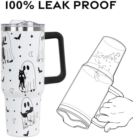 Halloween Tumbler with Lid and Straw 40oz,Gothic Ghosts Cat Vacuum