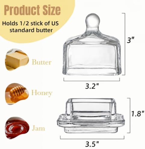 Dicunoy 2 Pack Glass Butter Dishes with Lids, Mini Butter Keeper