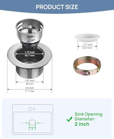 2-in RV Sink Drain Kit, Bar Sink Strainer Basket