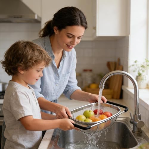 Over Sink Colander with Expandable Handle Oval Sifter