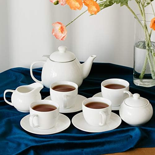 BTaT Royal Tea Set - 4 Porcelain Tea Cups (8oz), Pot (32oz), Creamer &