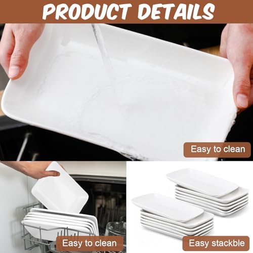 Irenare 12 Pcs 10 Inch Rectangular Salad Plates White Rectangular