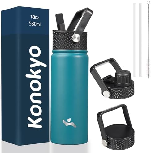 Konokyo 18 oz Insulated Stainless Steel Water Bottle with Straw Lid