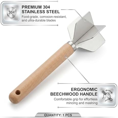 1-PCS Ground Beef Masher,Meat Masher,With Wooden Handle,11 Inches